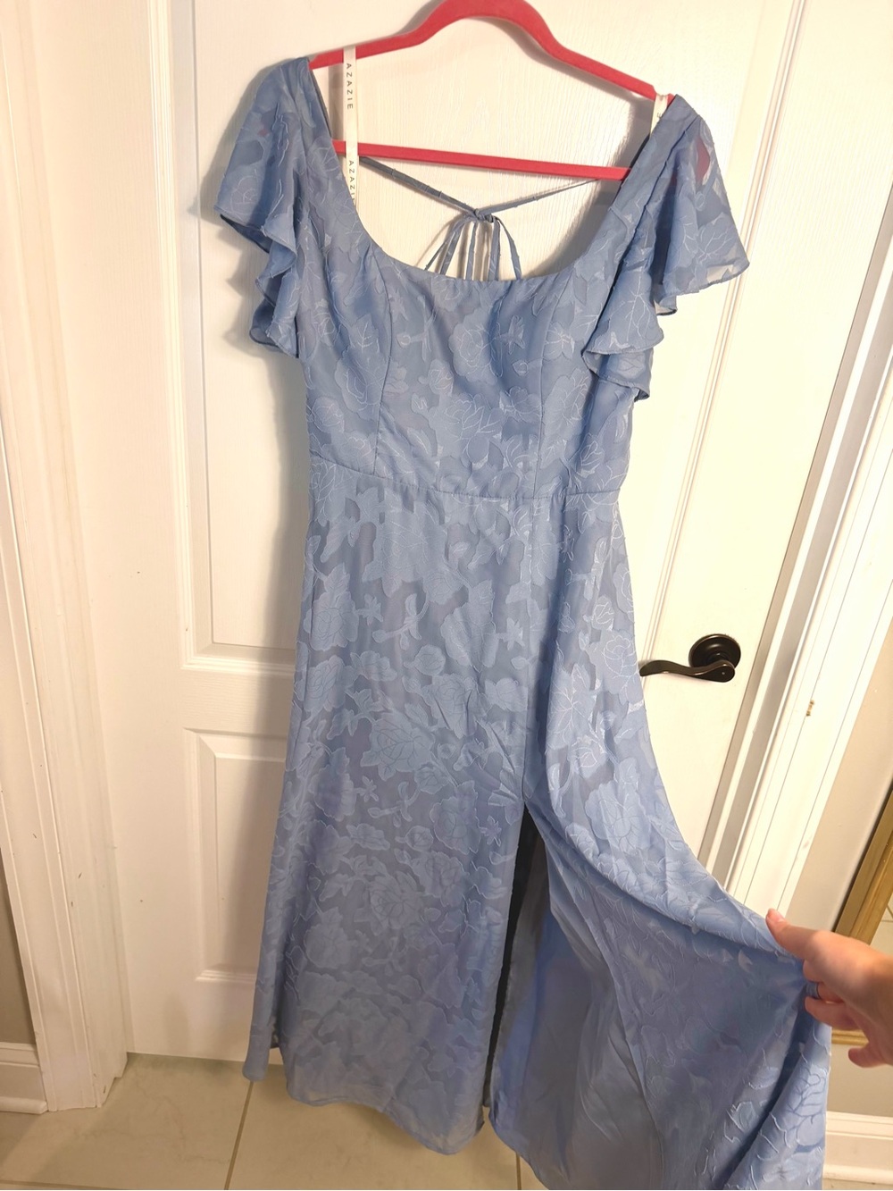 Azazie Light Blue Floral Maxi with Slit
